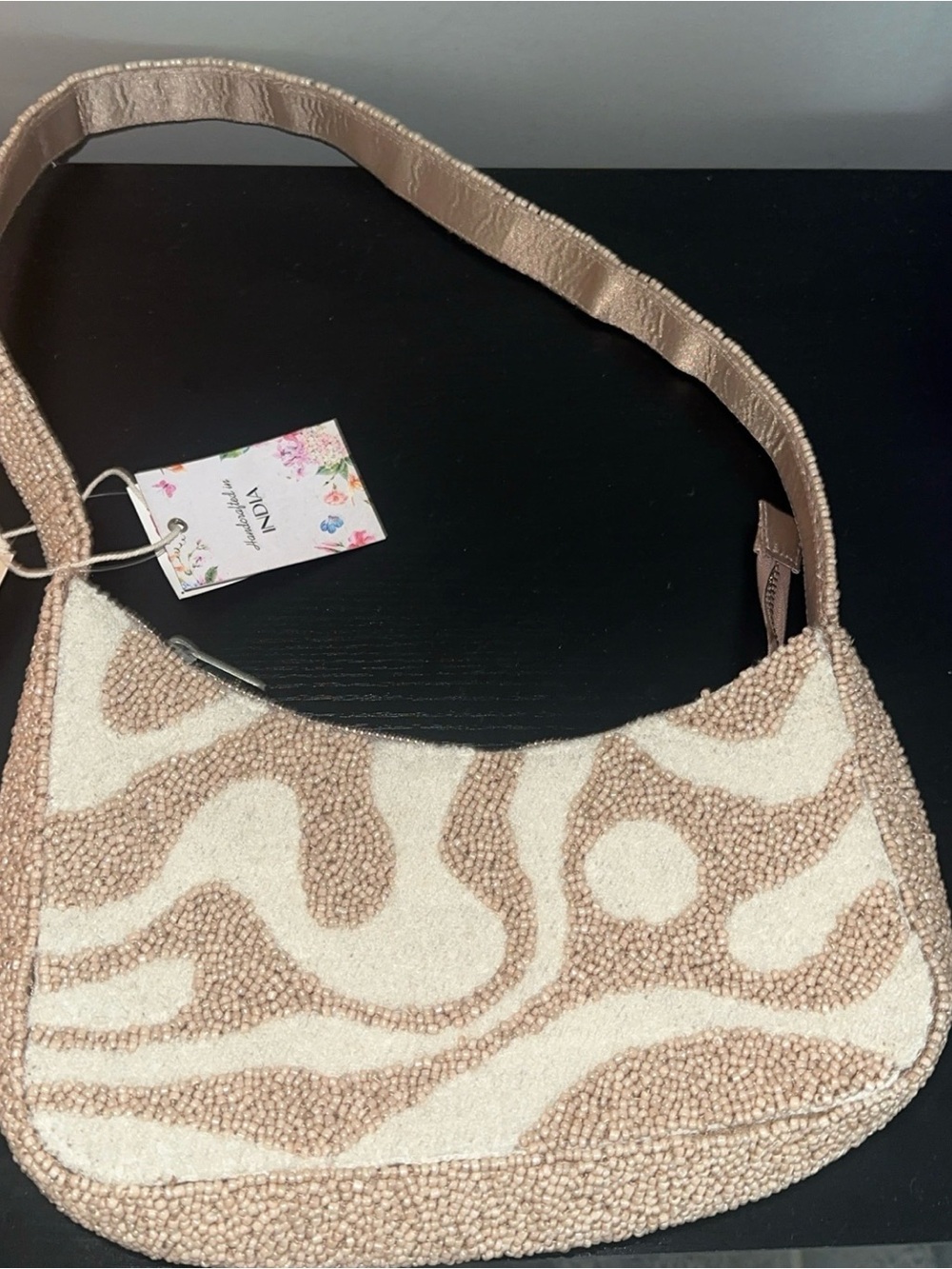 VICI Beaded Cream & Beige Abstract Shoulder Bag